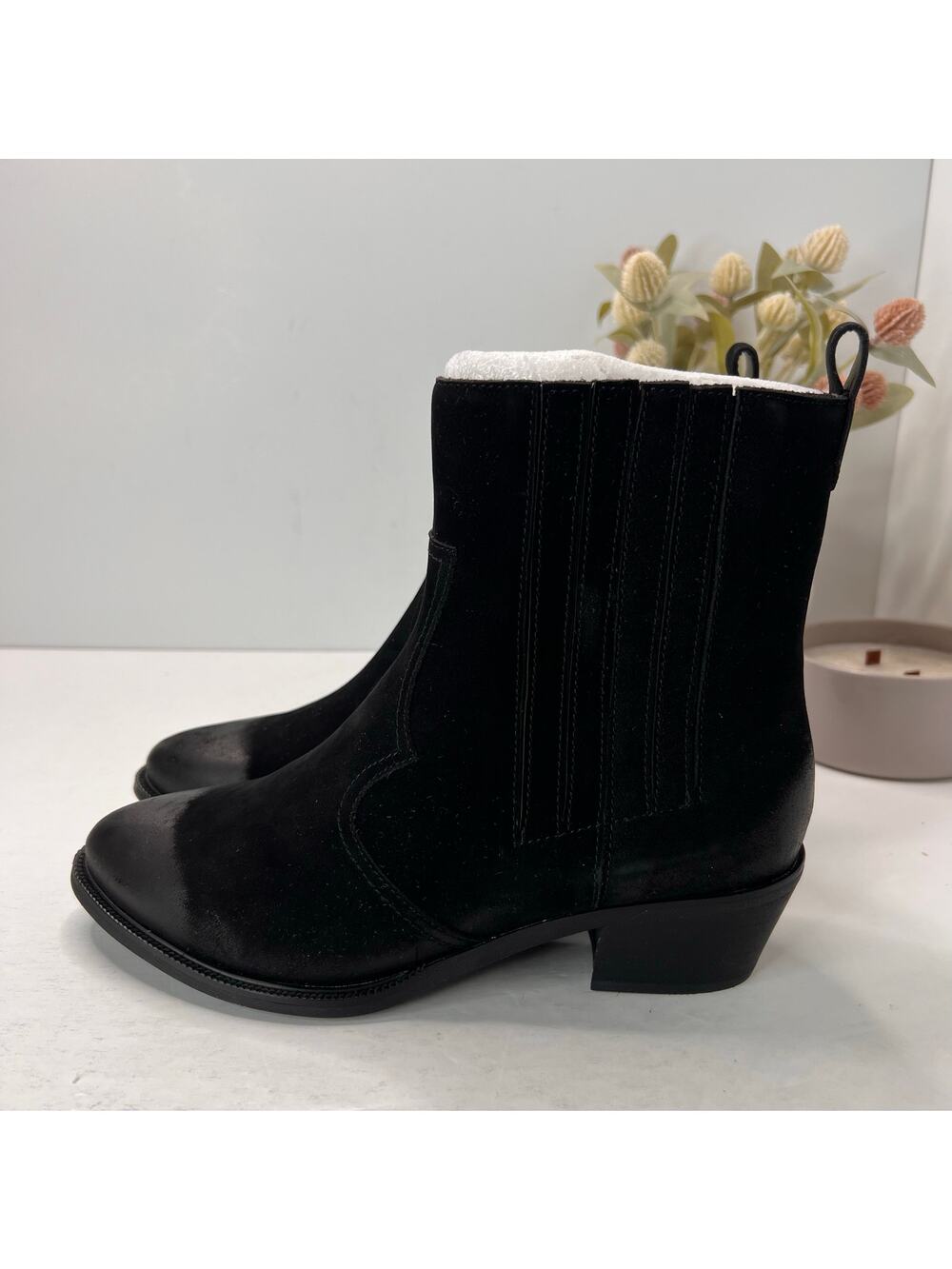 David Tate Basil Leather/Suede Western Ankle Boot Black Women 8 Wide NWOB